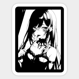 Black & White Long Haired Anime Girl Sticker